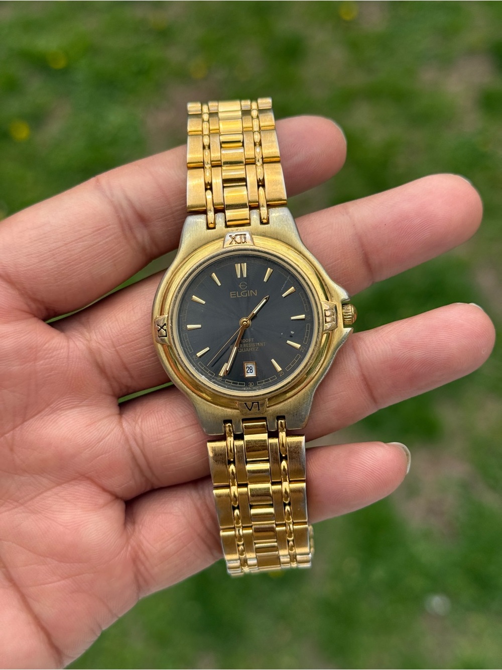 Elgin vintage classic Gold-Tone Men’s Watch with Black Dial date